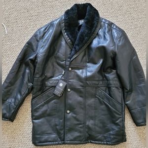 Faux leather men overcoat